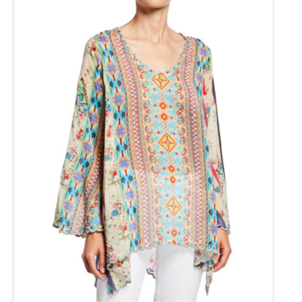 Johnny Was Stella Printed Flare Sleeve Blouse Size S
